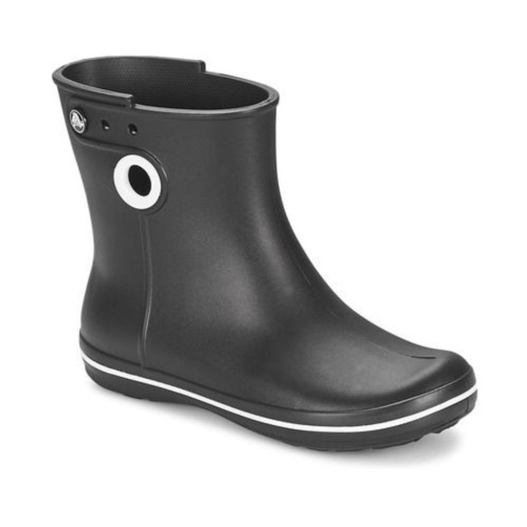 CROCS Shoes - CROCS Black Rain Boot with White Accent